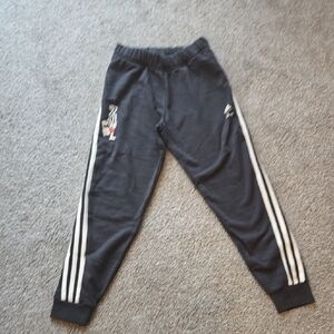 Adidas Black and White Joggers with Elastic Waistband and Tapered Fit